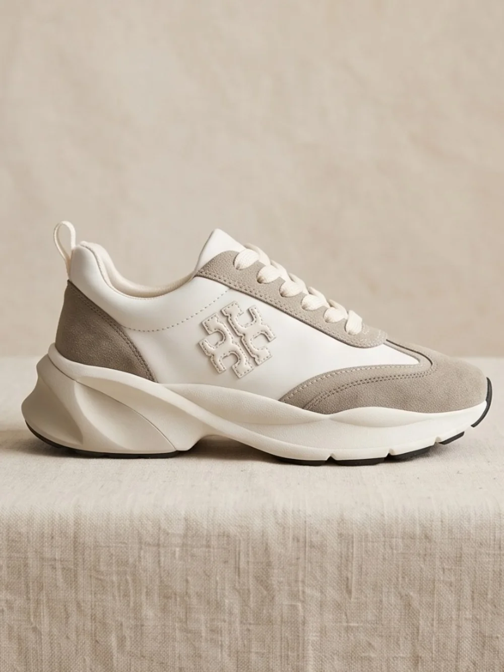 Tory Burch Cream & Taupe Chunky Lace-Up Sneaker